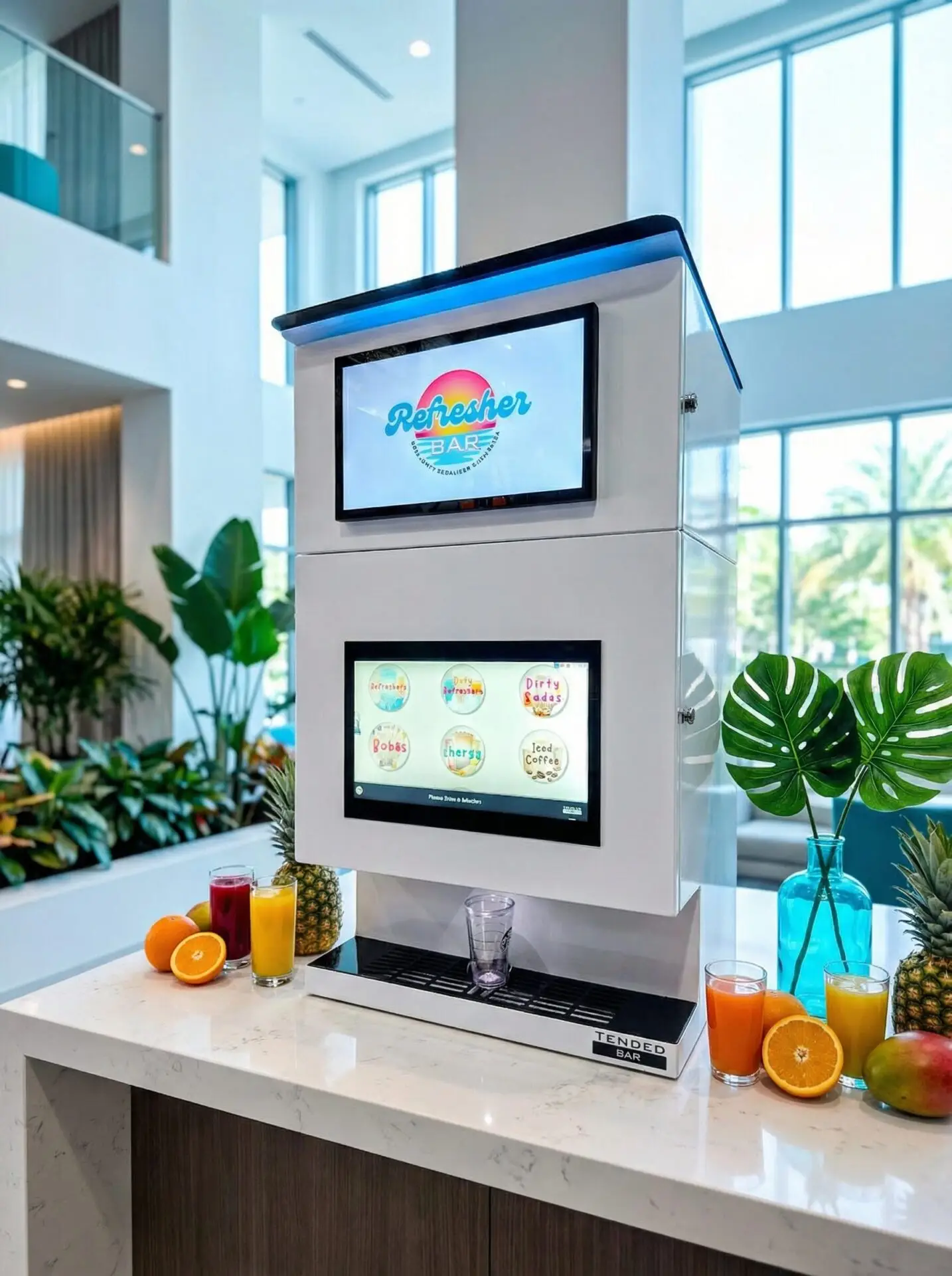 TendedBar Countertop Unit automated drink dispenser with dual touchscreens for cocktails and non-alcoholic beverages