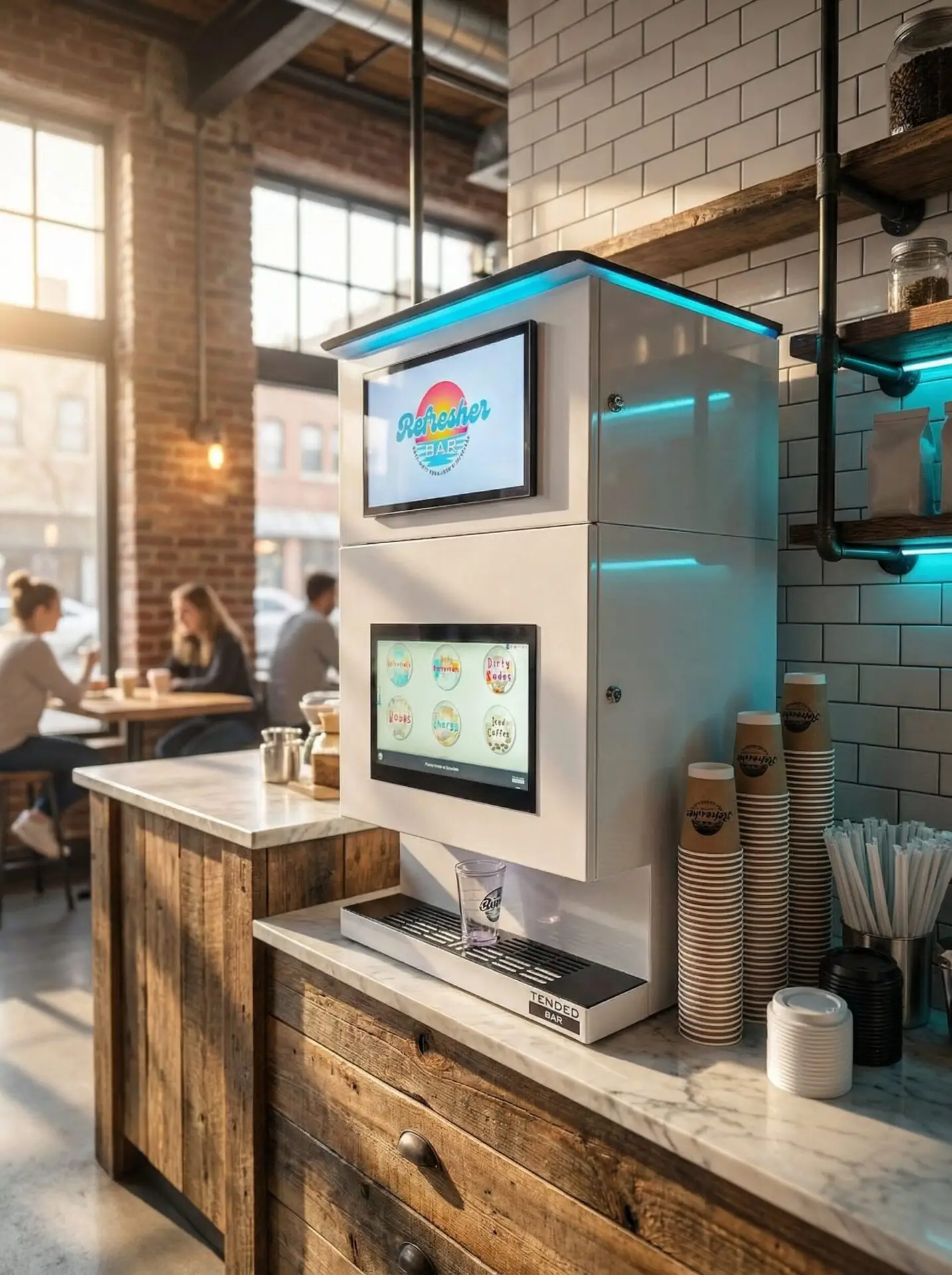 TendedBar Countertop Unit automated drink dispenser with dual touchscreens for cocktails and non-alcoholic beverages