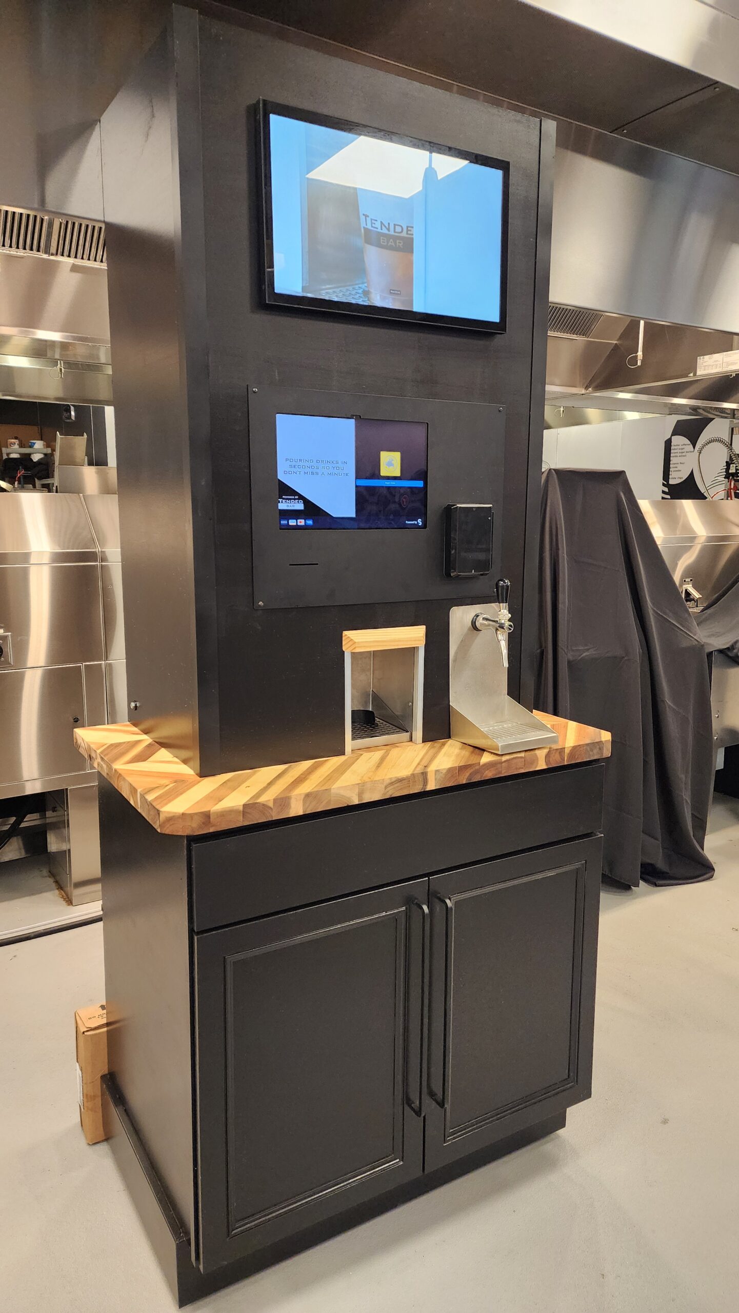 TendedBar automated cocktail dispensing unit installed in restaurant back-of-house kitchen